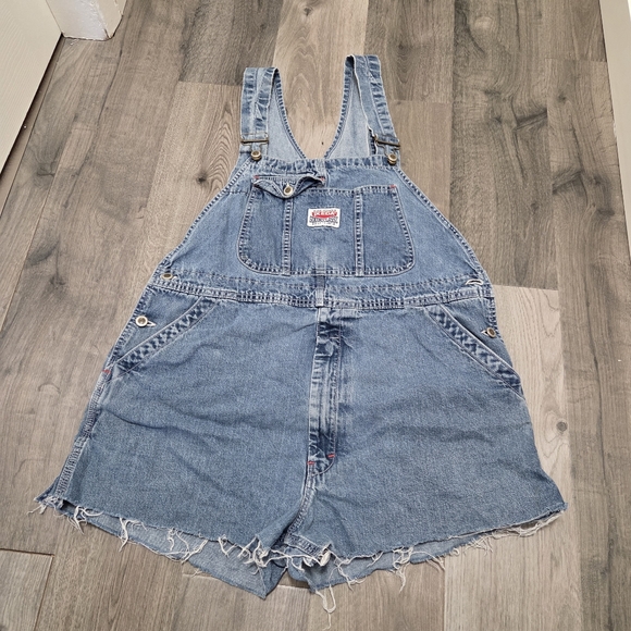 Ikeda Vintage Denim Overalls Shorts 100% Cotton Distressed Y2K Workwear Romper - Picture 2 of 11